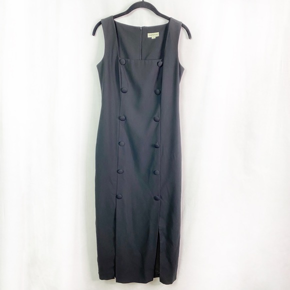 AnnTaylor Vintage Black Double Button Sheath Dress 4 - Picture 1 of 11